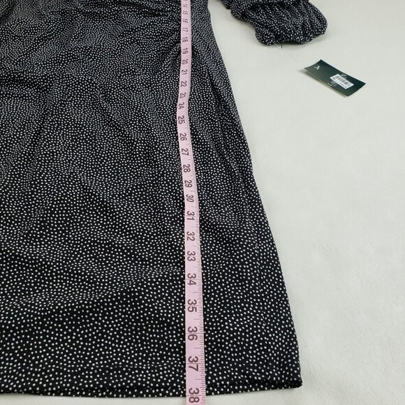 Ralph Lauren V Neck Surplice Jersey Dress Womens 14 Black Polka Dot Knee Length - Picture 13 of 15